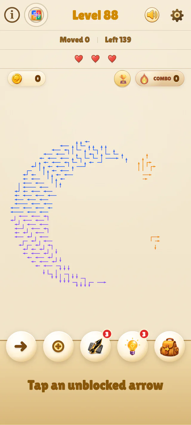 Crescent moon and stars Arrow Game challenge board
