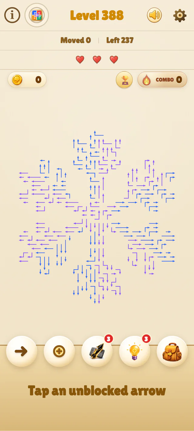 Six-point snowflake Arrow Game challenge board
